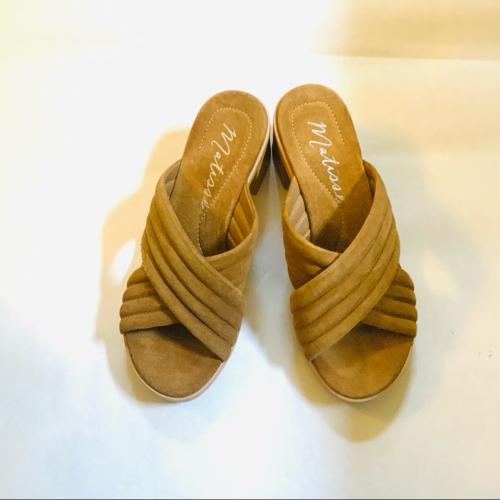 Matisse Tan Suede Crisscross Mule Sandals